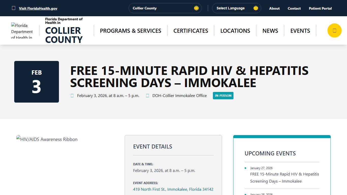 FREE 15-Minute Rapid HIV & Hepatitis Screening Days – Immokalee - February 3, 2026